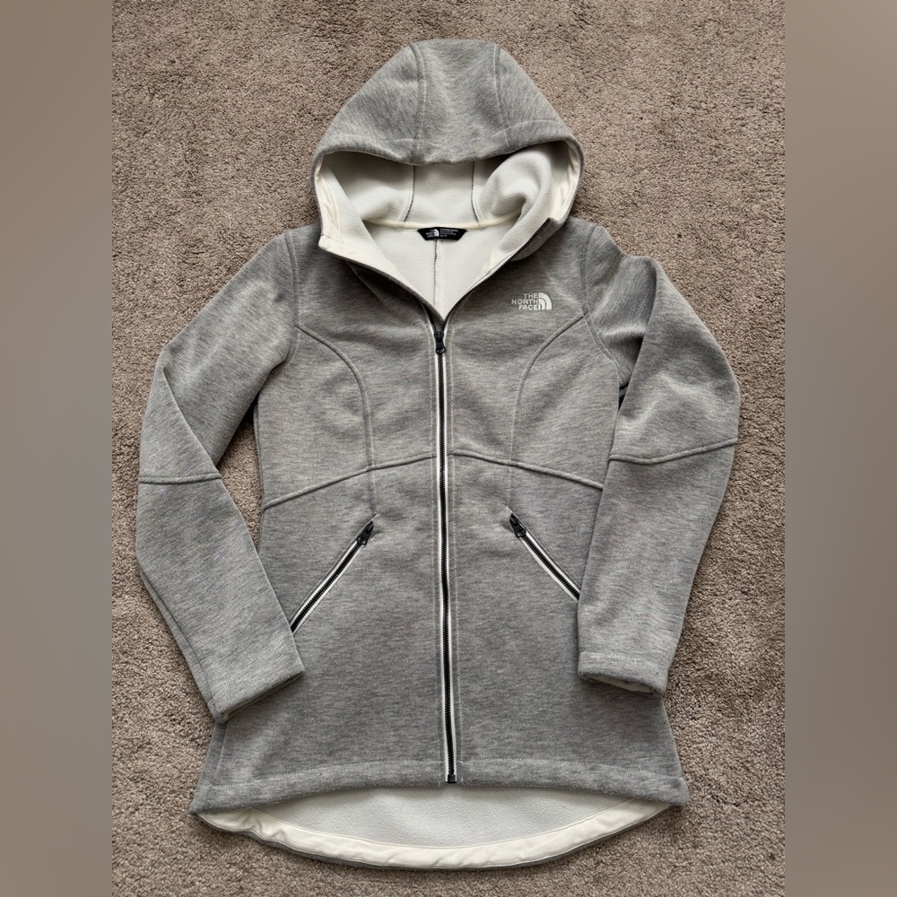 #323 The North Face Light Gray Cream colored Hooded Jacket.